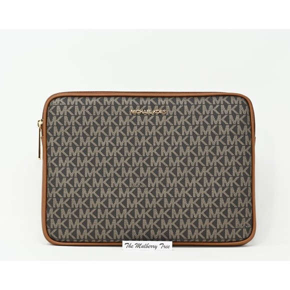 MICHAEL KORS KALI Medium Satchel w iPad Case Brwn Gold Signature Canvas NWT $678 - Picture 8 of 16